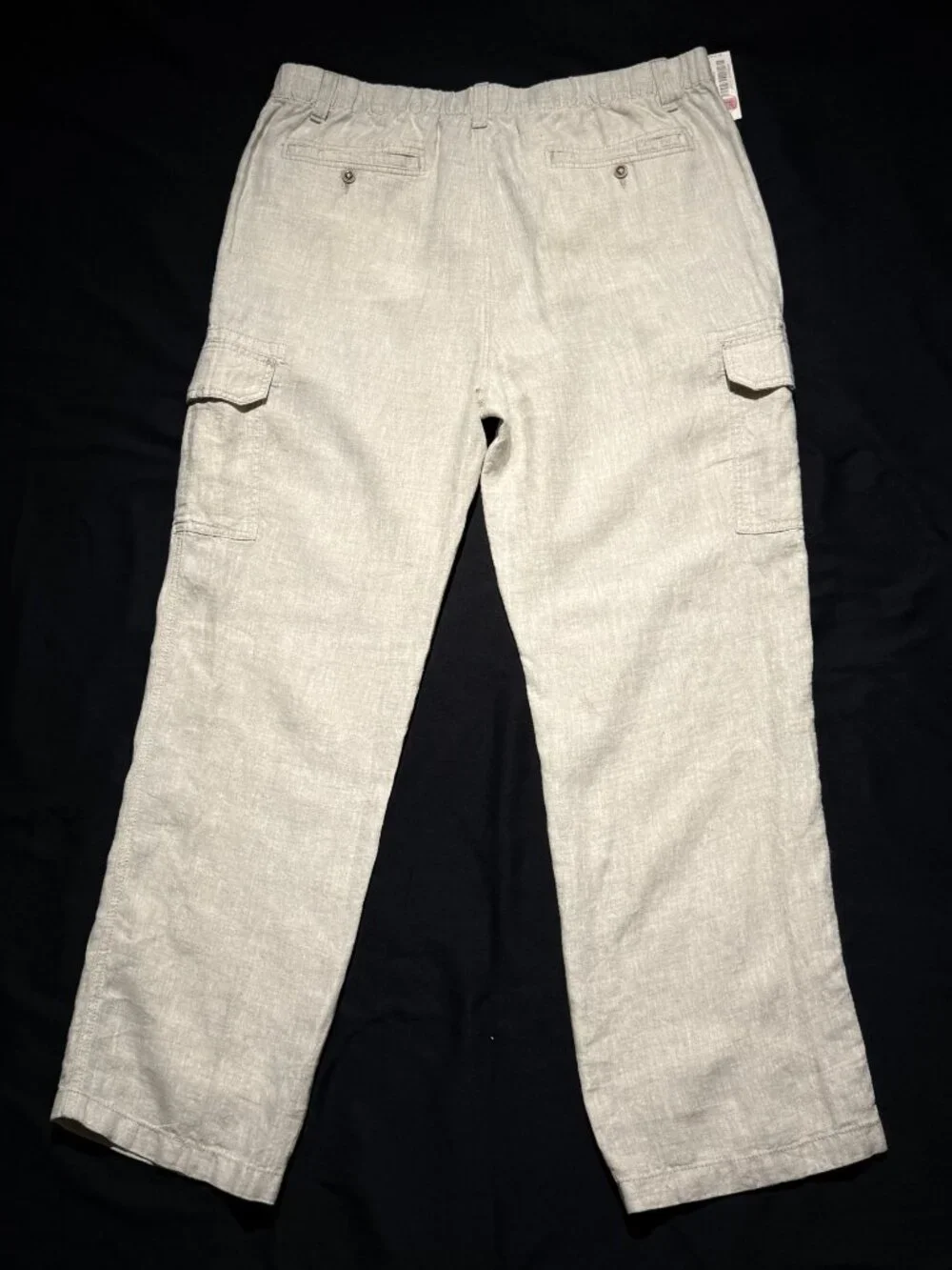 Caribbean Mens Linen Pants 42/32 Ivory Drawstring Cargo Pockets NEW With Tags